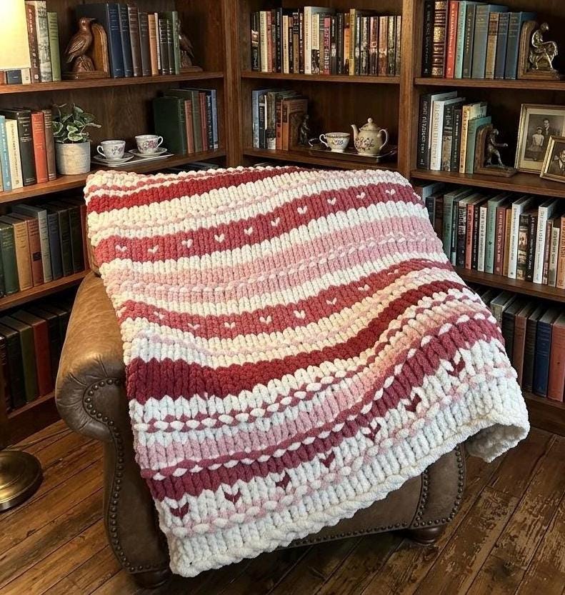 Chunky Blanket Pattern - Dotted Hearts (PDF File Only) - Finger Knitting