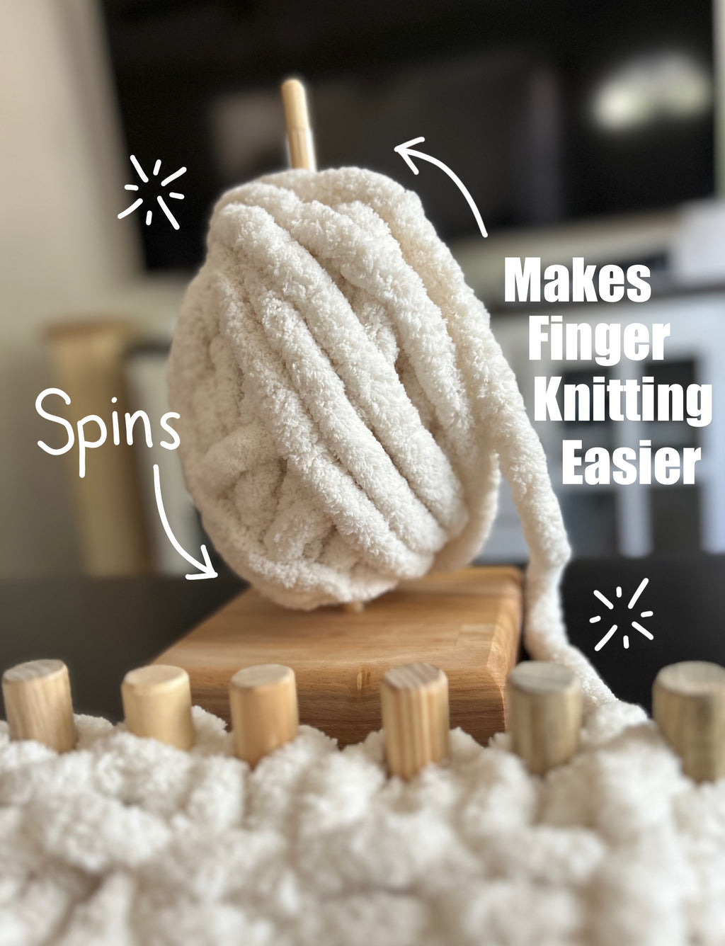 Chunky Yarn Holder: Jumbo Bobbin for Finger Knitting & Blanket Loom