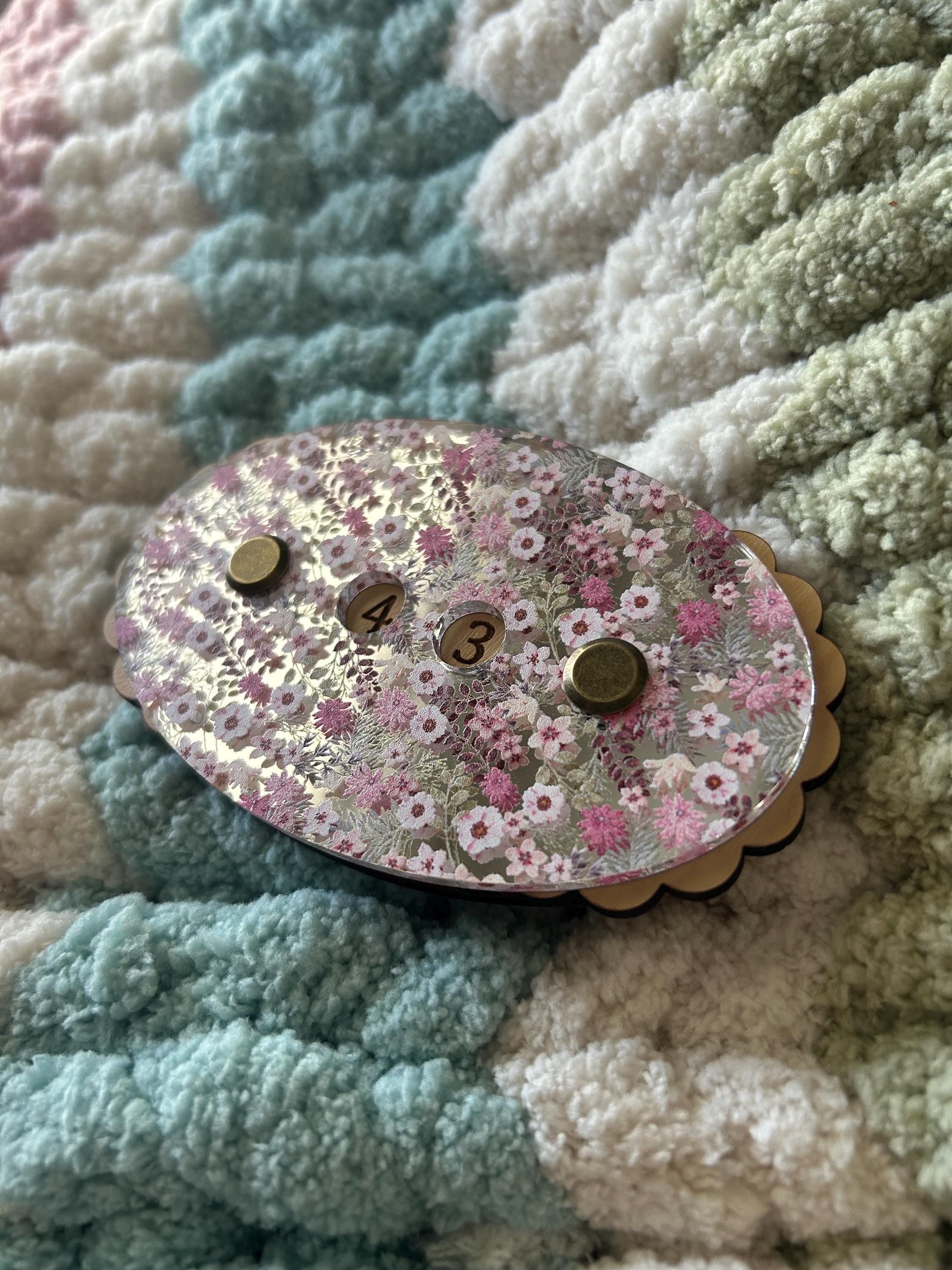 Row Counter for Knitting and Crochet Mirrored Pink Flowers